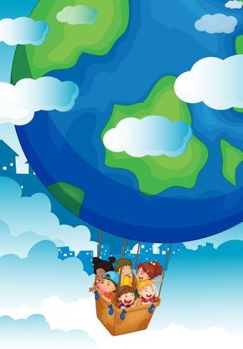 Children riding on big balloon vector