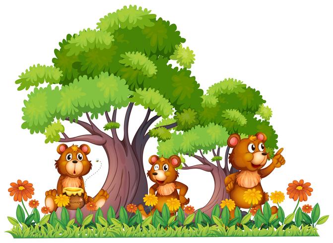 Three little bears in the garden vector