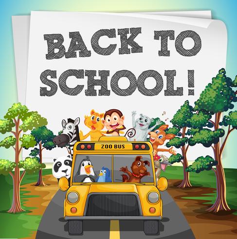 Back to school theme with animals on bus vector