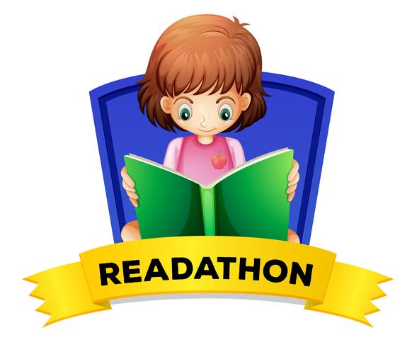 Wordcard para readathon con libro de lectura de niña vector