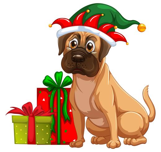 Perro y regalos de navidad vector