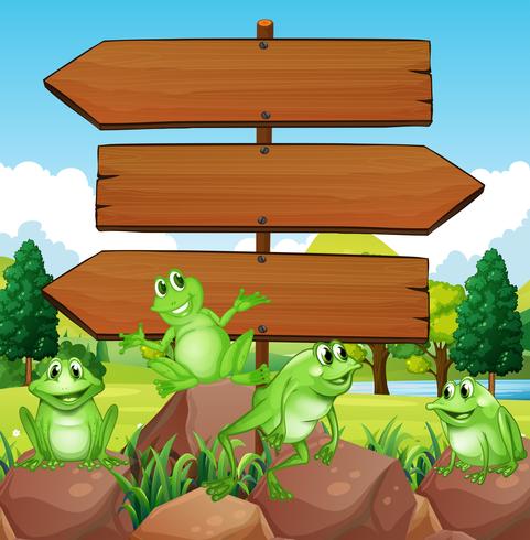 Sign template with frogs on rocks vector