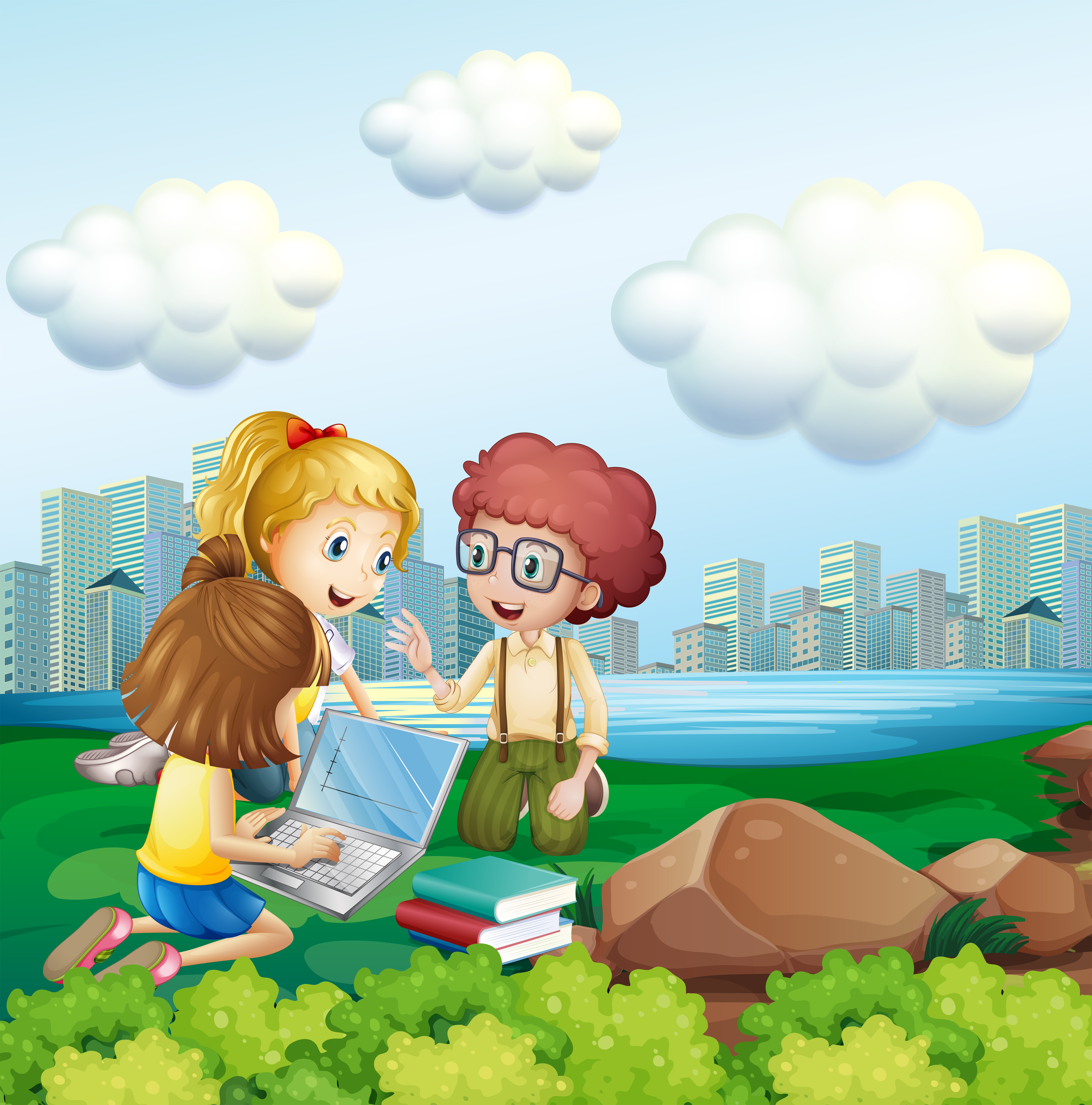 Three Kids Working On Computer In The Park 3617 Vector Art At Vecteezy Three Kids Working On Computer In The Park 3617 Vector Art At Vecteezy
