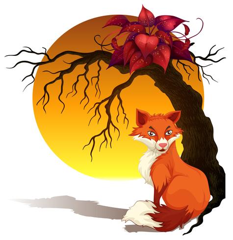 Fox sitting under tree vector