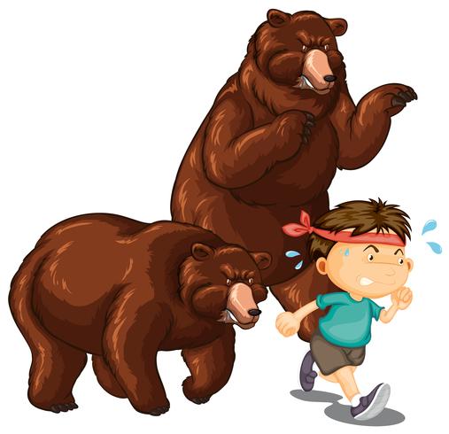 Two bears chasing little boy vector