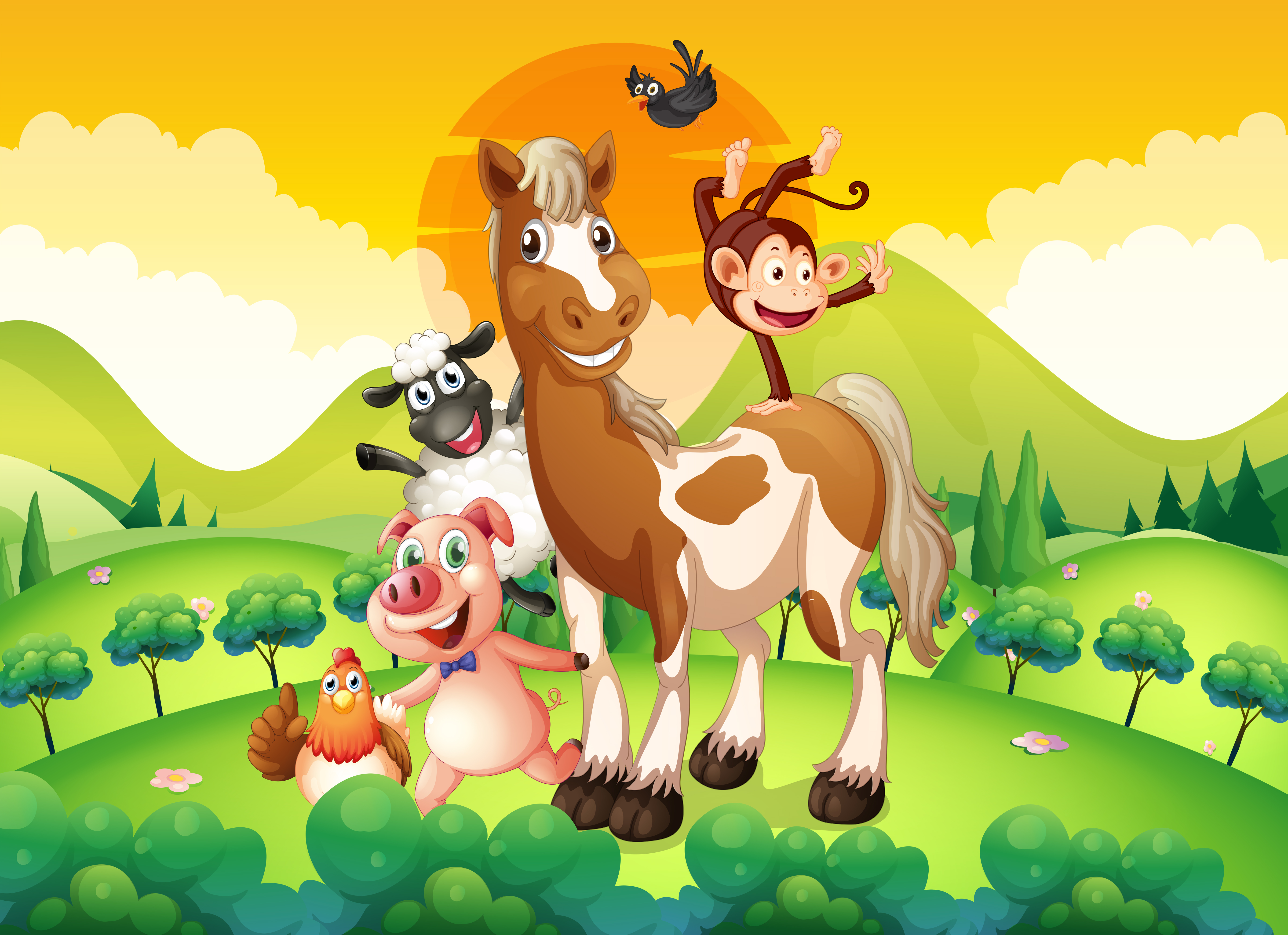 Farm animals in the field 368247 Vector Art at Vecteezy