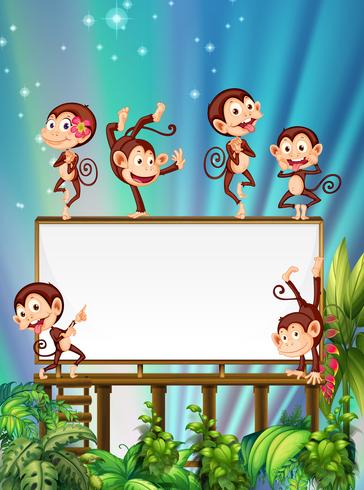 Board template with cute monkeys vector