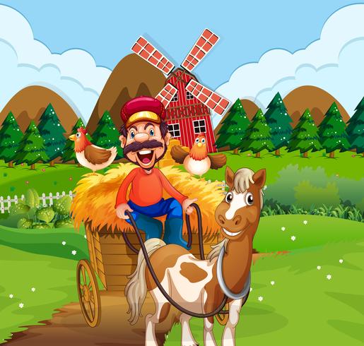 Happy farmer riding cart vector