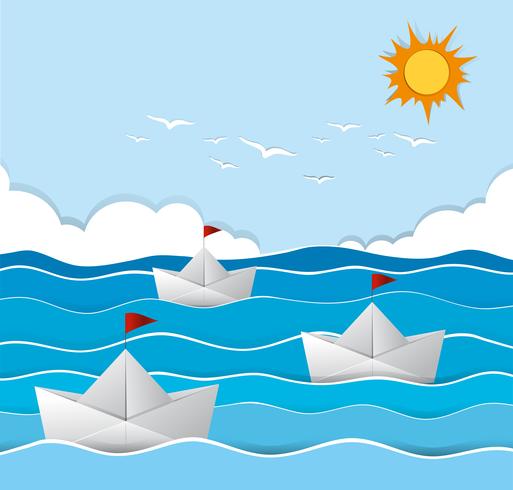 Origami boats sailing in the sea vector