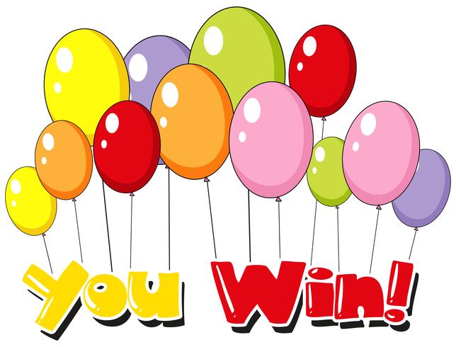 Font design for you win with balloons background vector