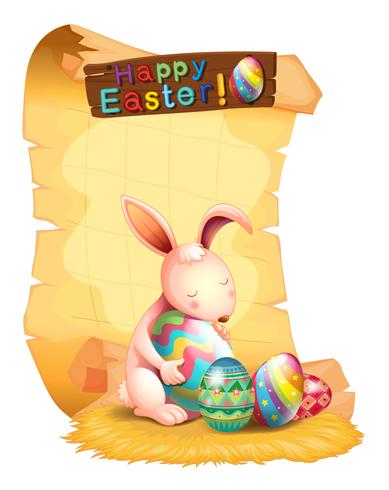 Happy Easter poster design with bunny and eggs vector