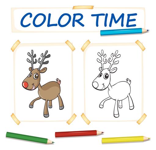 Coloring template with happy reindeer vector