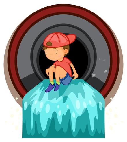 A Kid Playing at the Waste Pipe vector