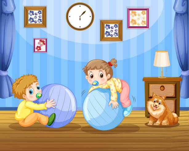 Two toddlers on big balls vector