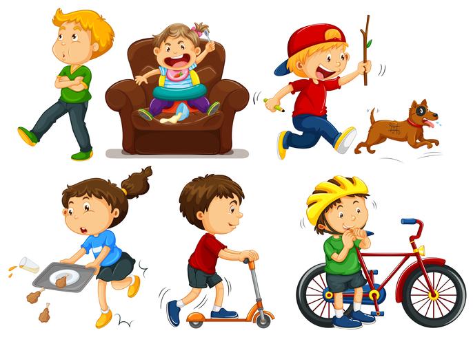 Niños realizando diferentes actividades. vector