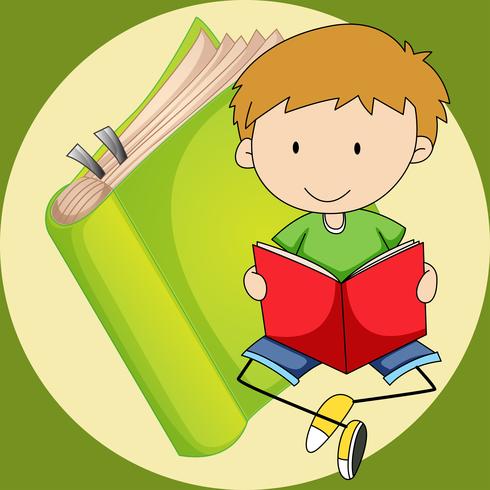 Little boy reading book vector