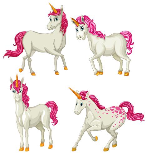 White unicorn in four actions vector