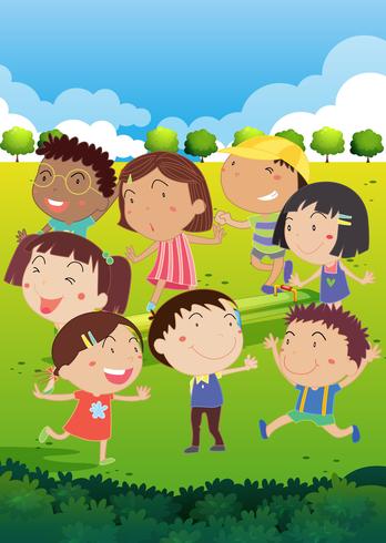 Happy children playing in park vector