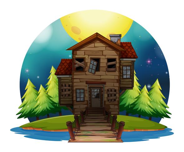 Old wooden house on island vector