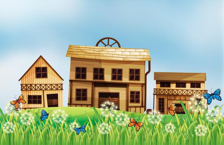 Wooden houses vector