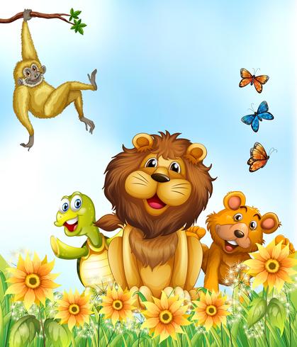 Animales y flores vector