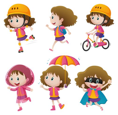 Girl doing different activities vector