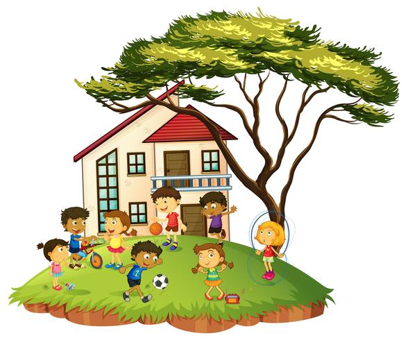 Scene with children play at home vector