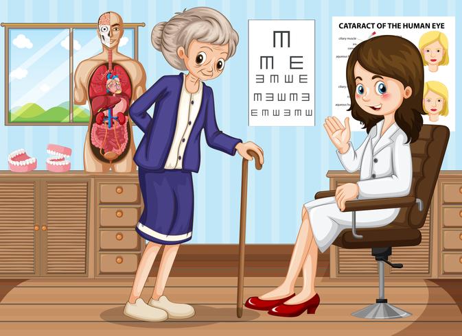 Doctor and old woman in clinic vector