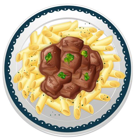 Plate of pasta with beef stew vector