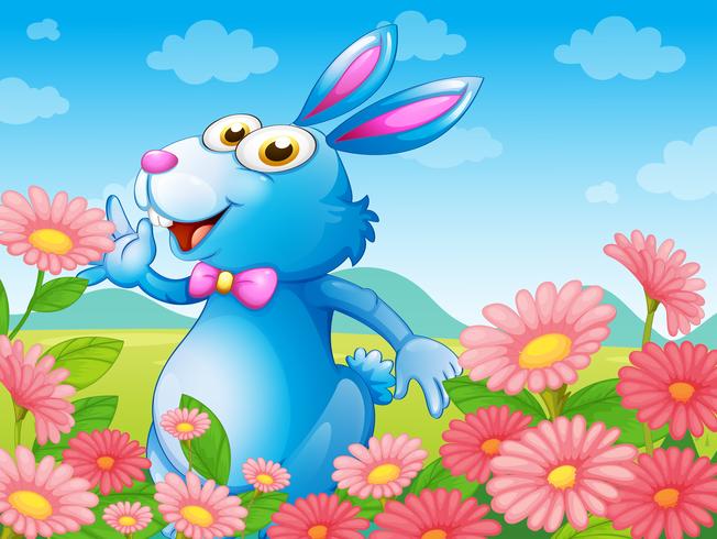 A rabbit with flowers in the garden vector