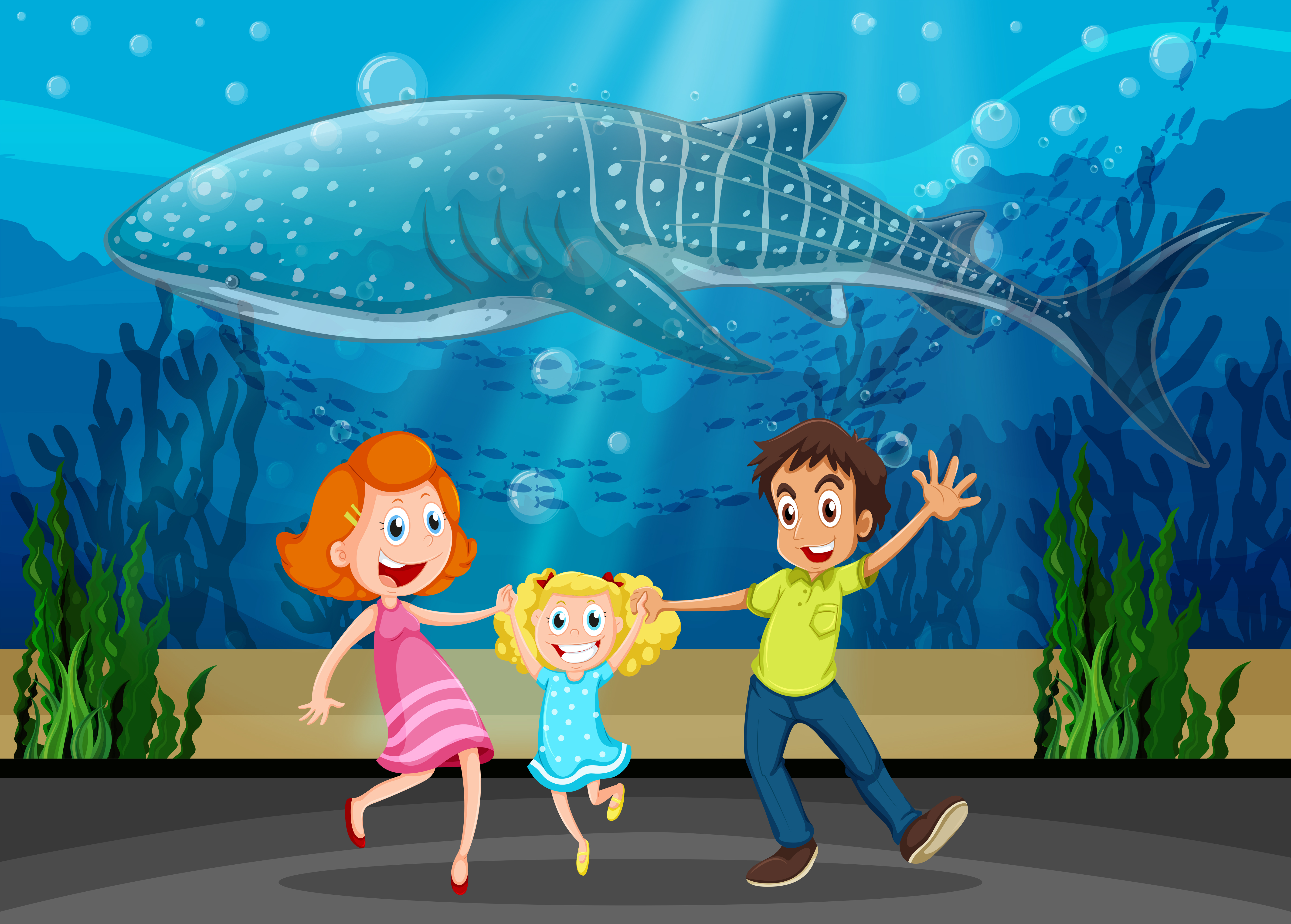 Family and killing whale in aquarium 368547 Vector Art at Vecteezy