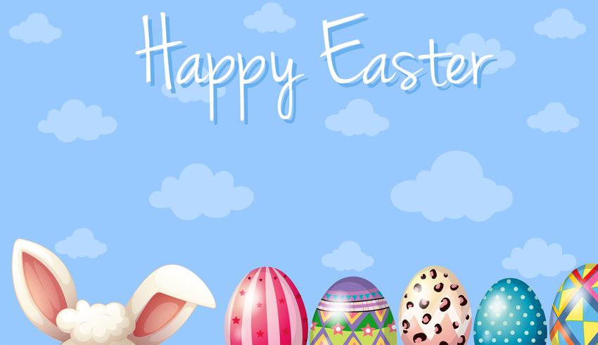 Happy Easter card template with bunny and eggs vector