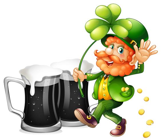 Leprechaun and black beer vector