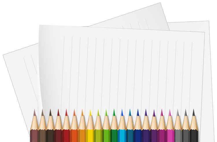 Line papers and many color pencils vector