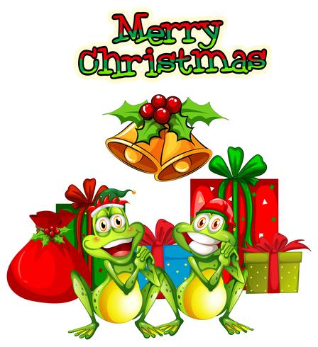 Christmas card template with frogs and presents vector