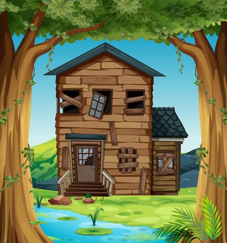 Ruined house in the woods vector