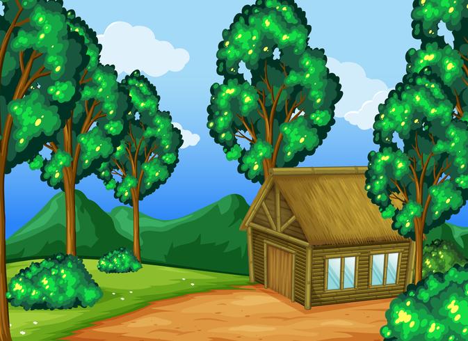 Wood cabin in the forest vector