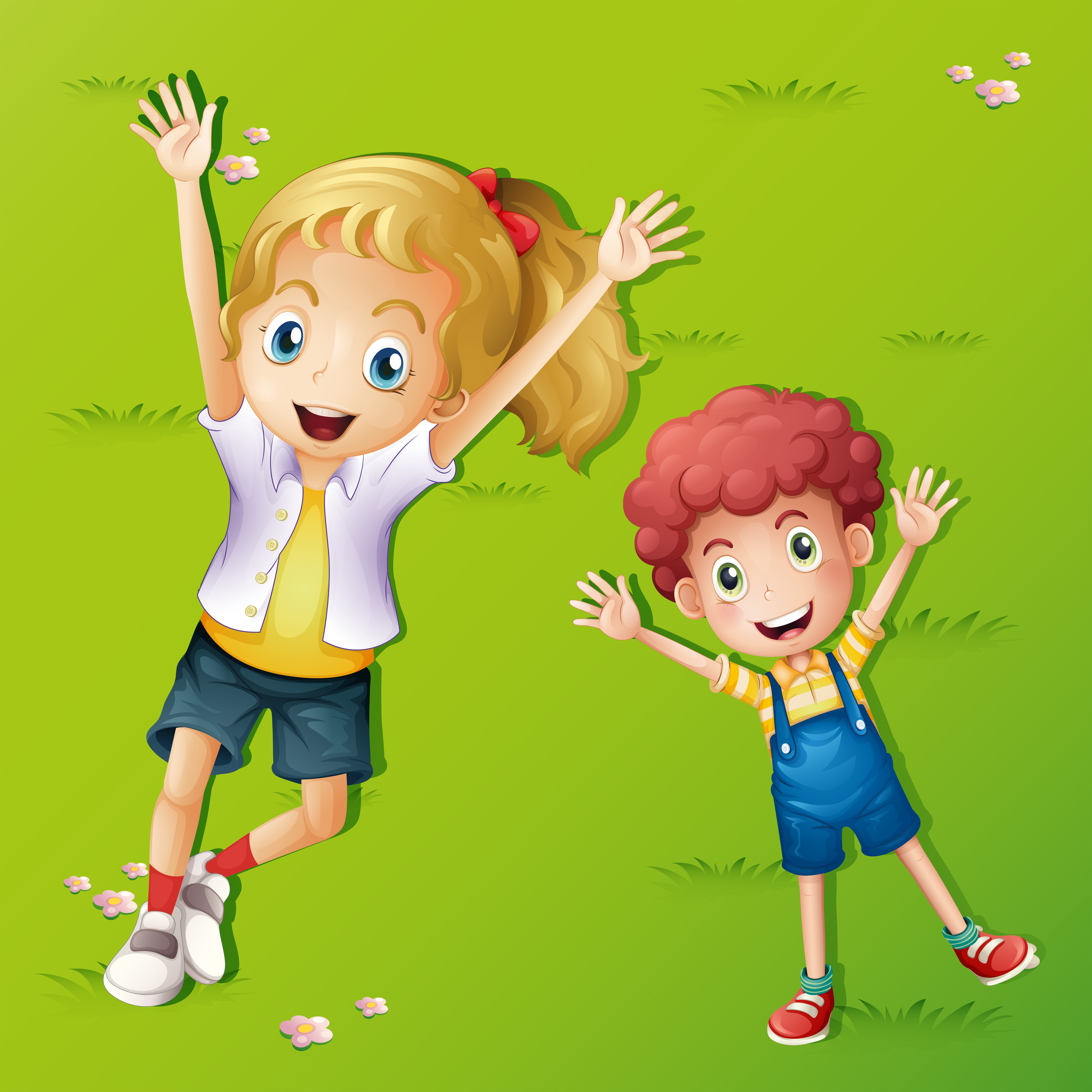 Two kids lying on the grass 368630 Vector Art at Vecteezy