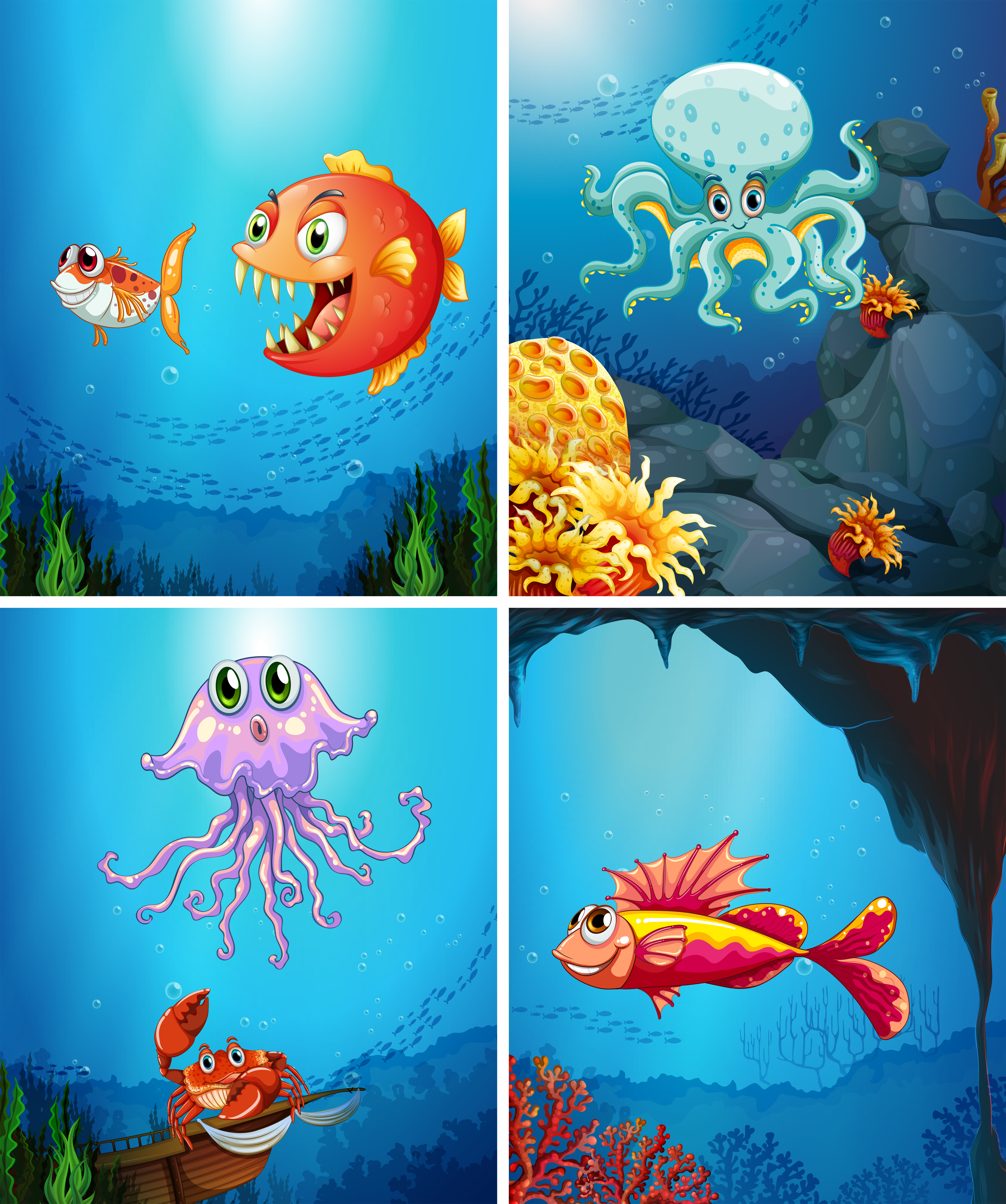 Download Four scenes of sea animals in the sea 368633 Vector Art at ...