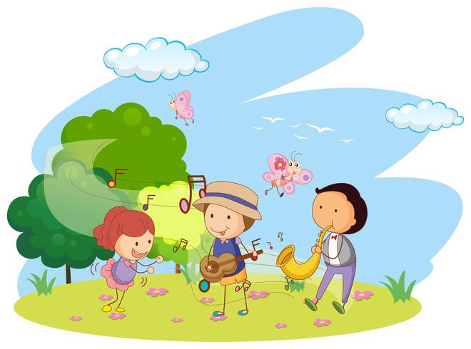 People playing music in garden vector