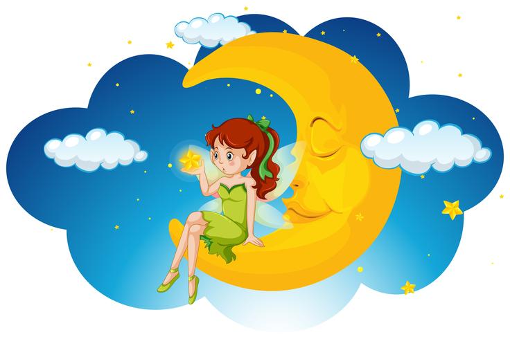 Cute fairy sitting on the moon vector