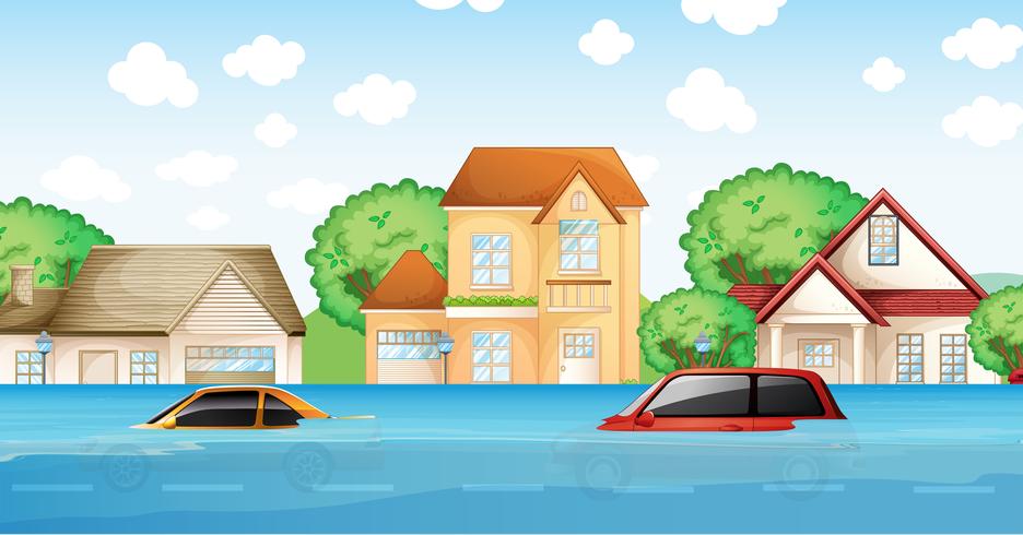 A flood disaster scene vector