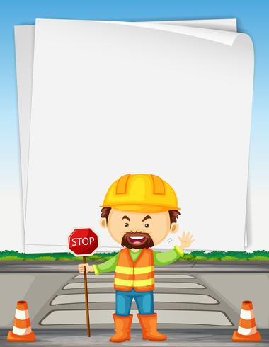 Plantilla de papel con el trabajador de la carretera en la carretera vector