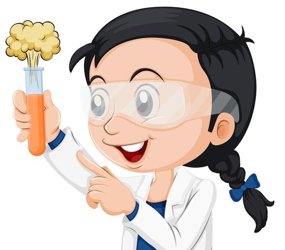 Female scientist holding beaker vector