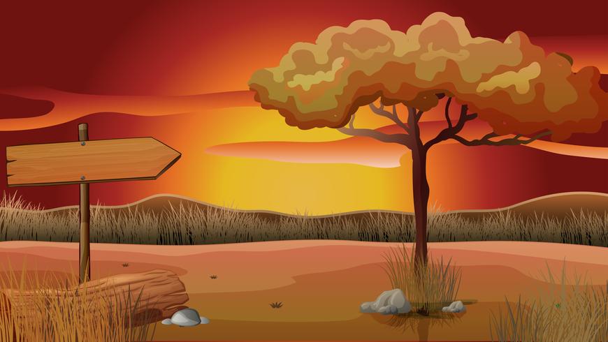 Escena de campo al atardecer vector