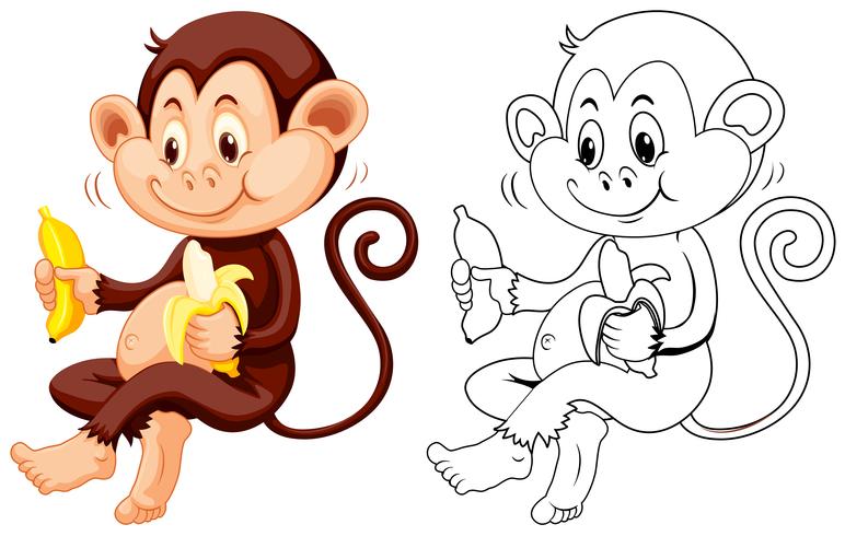 Animal outline for monkey eat banana vector