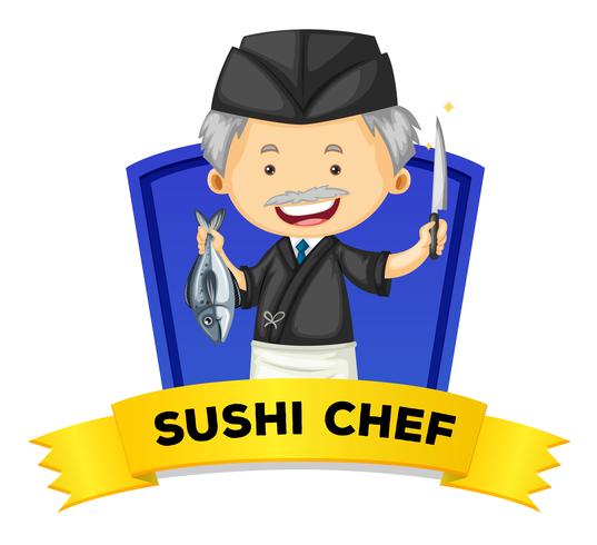 Ocupación wordcard con chef de sushi vector