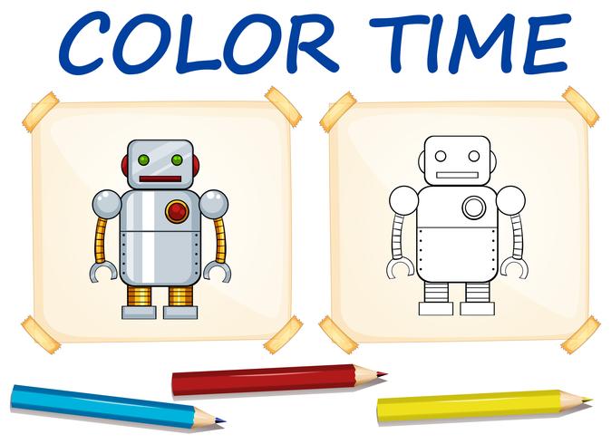 Coloring template with toy robot vector