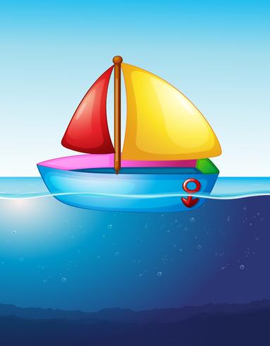 Toy boat floating on water vector