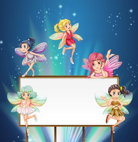 Whiteboard template with fairies flying around vector